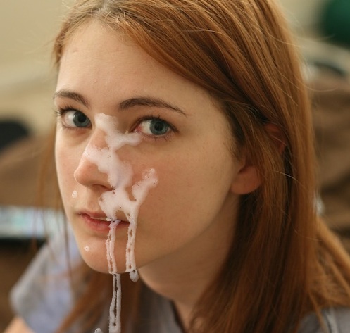 a girl with cum on her face