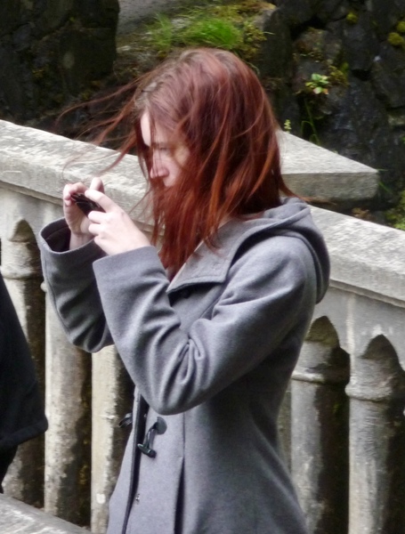 a woman with red hair