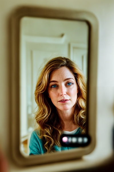 a woman looking at her reflection in a mirror