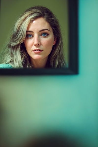 a woman looking at herself in a mirror