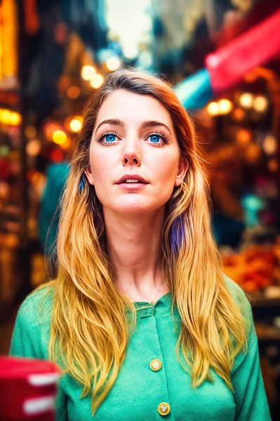 a woman with long blonde hair and blue eyes