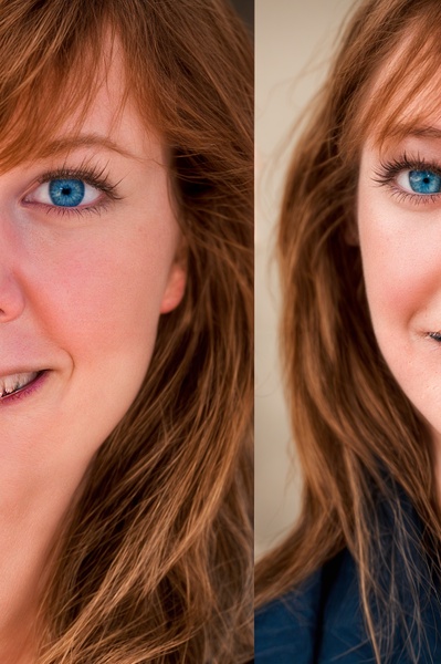 a woman with blue eyes and long hair