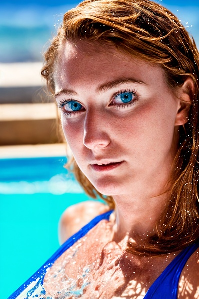 a woman in a blue swimsuit