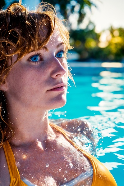 a woman in a yellow swimsuit