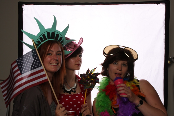 two women dressed as the statue of liberty