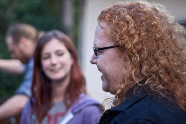 a woman with long red hair