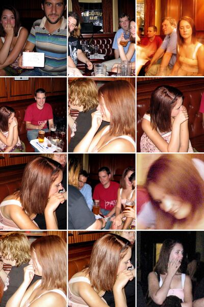 a collage of a group of people sitting at a table