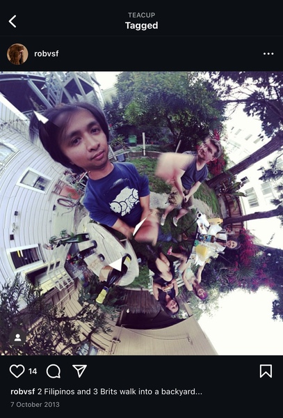 a person taking a selfie < TEACUP

‘ a robvsf
Tagged
robvsf 2 Filipinos and 3 Brits walk into a backyard...
7 October 2013