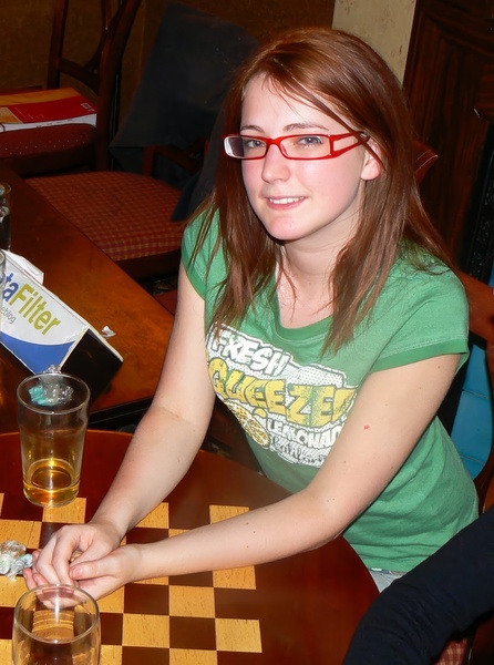 a girl wearing glasses