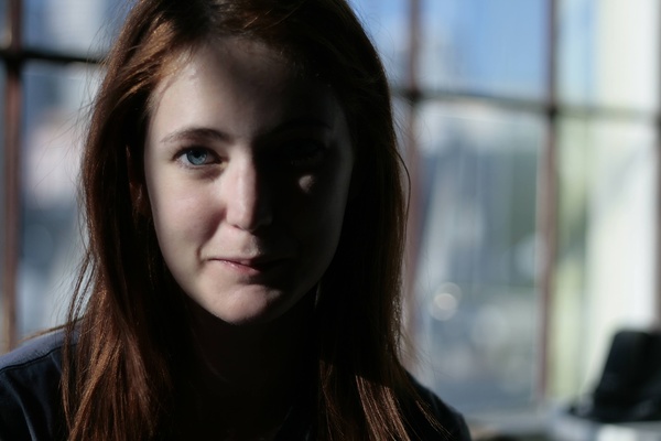 a woman with long red hair