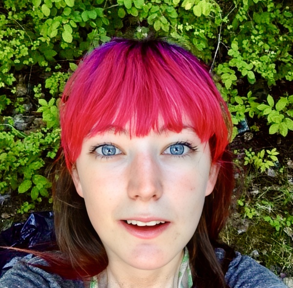 a woman with red hair and blue eyes