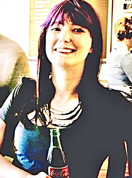 a woman with purple hair