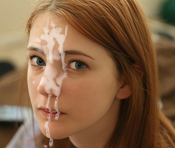 a girl with cum on her face paint on her face