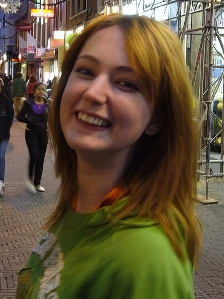 a woman with a green shirt