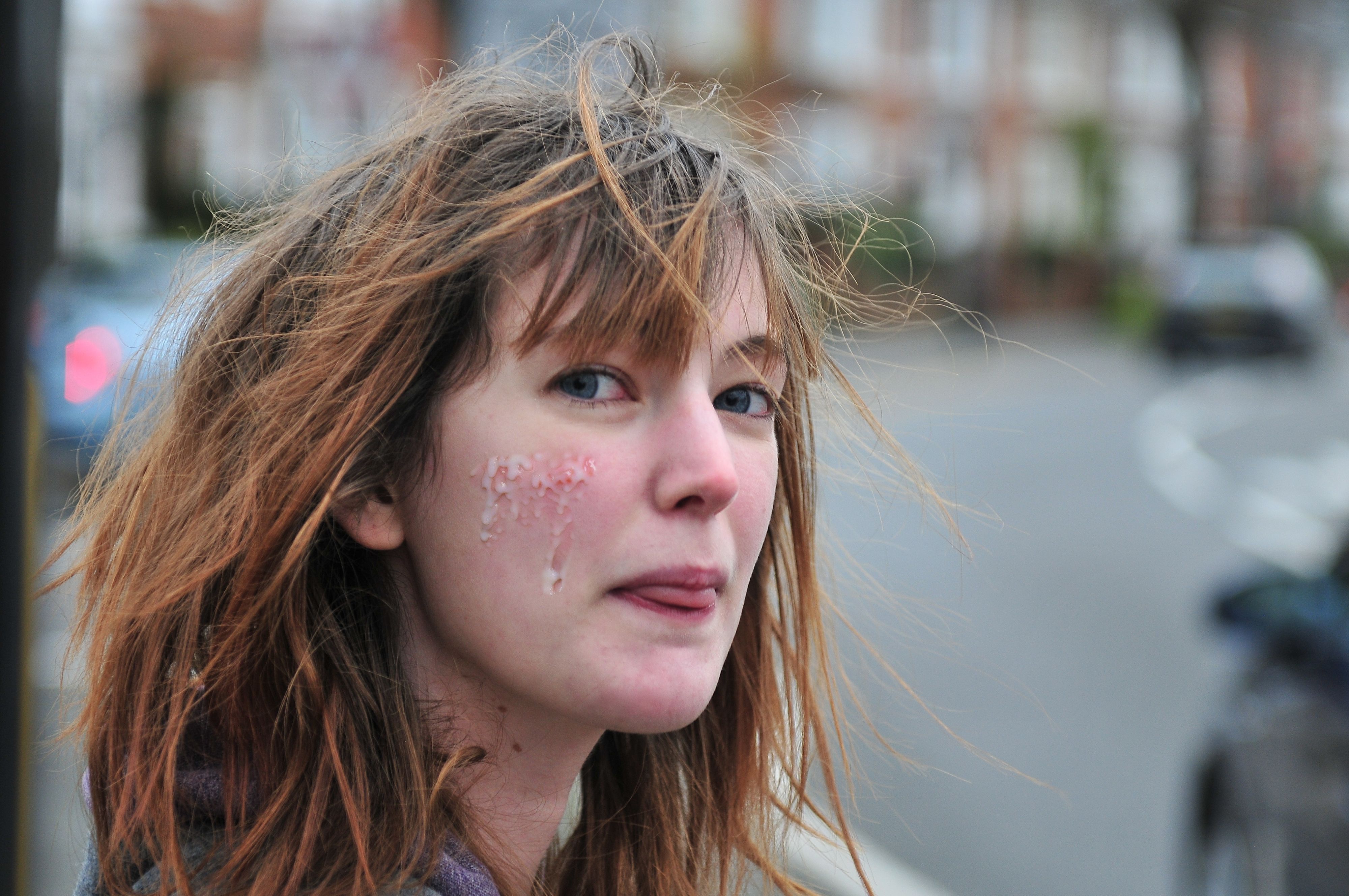 a woman with a messy hair