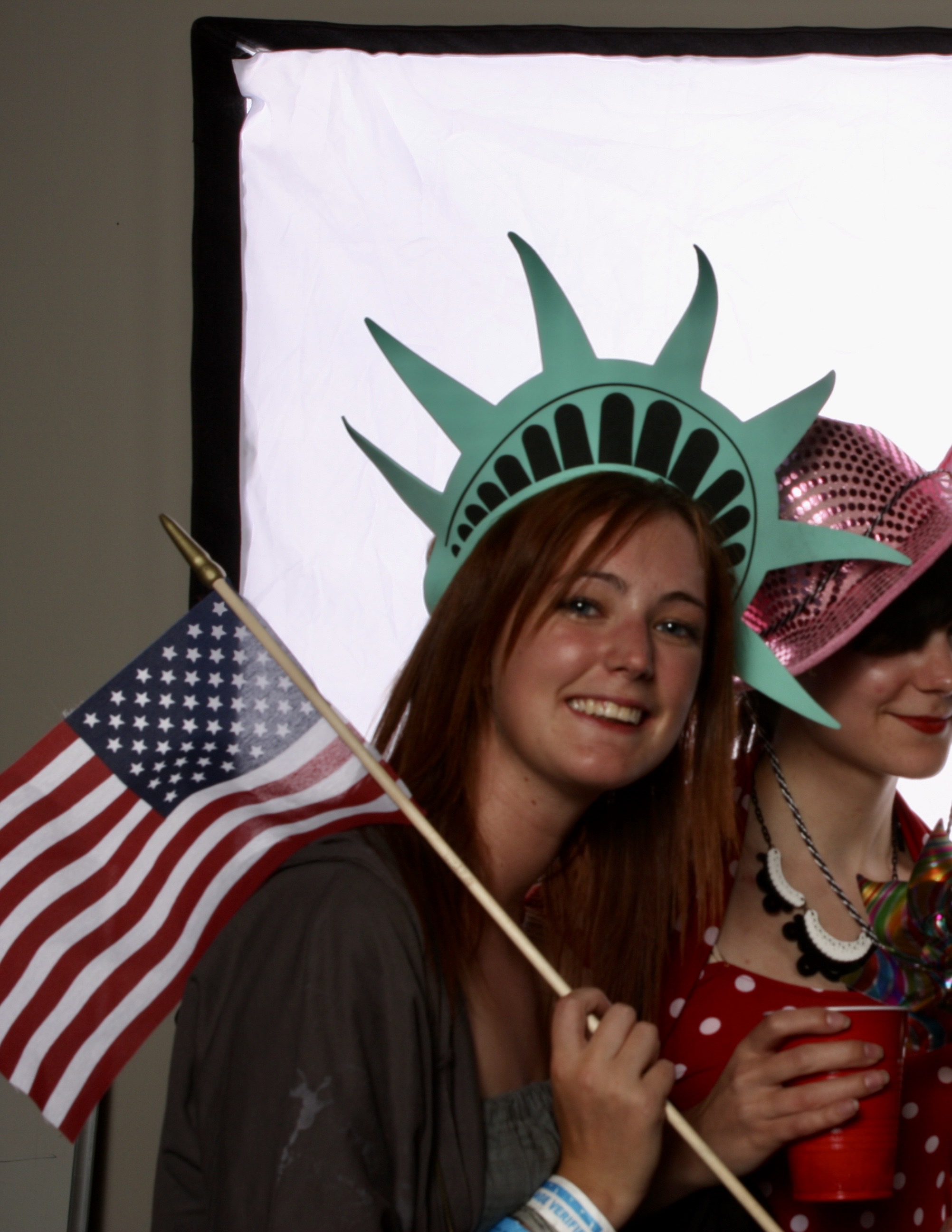 a woman holding a flag