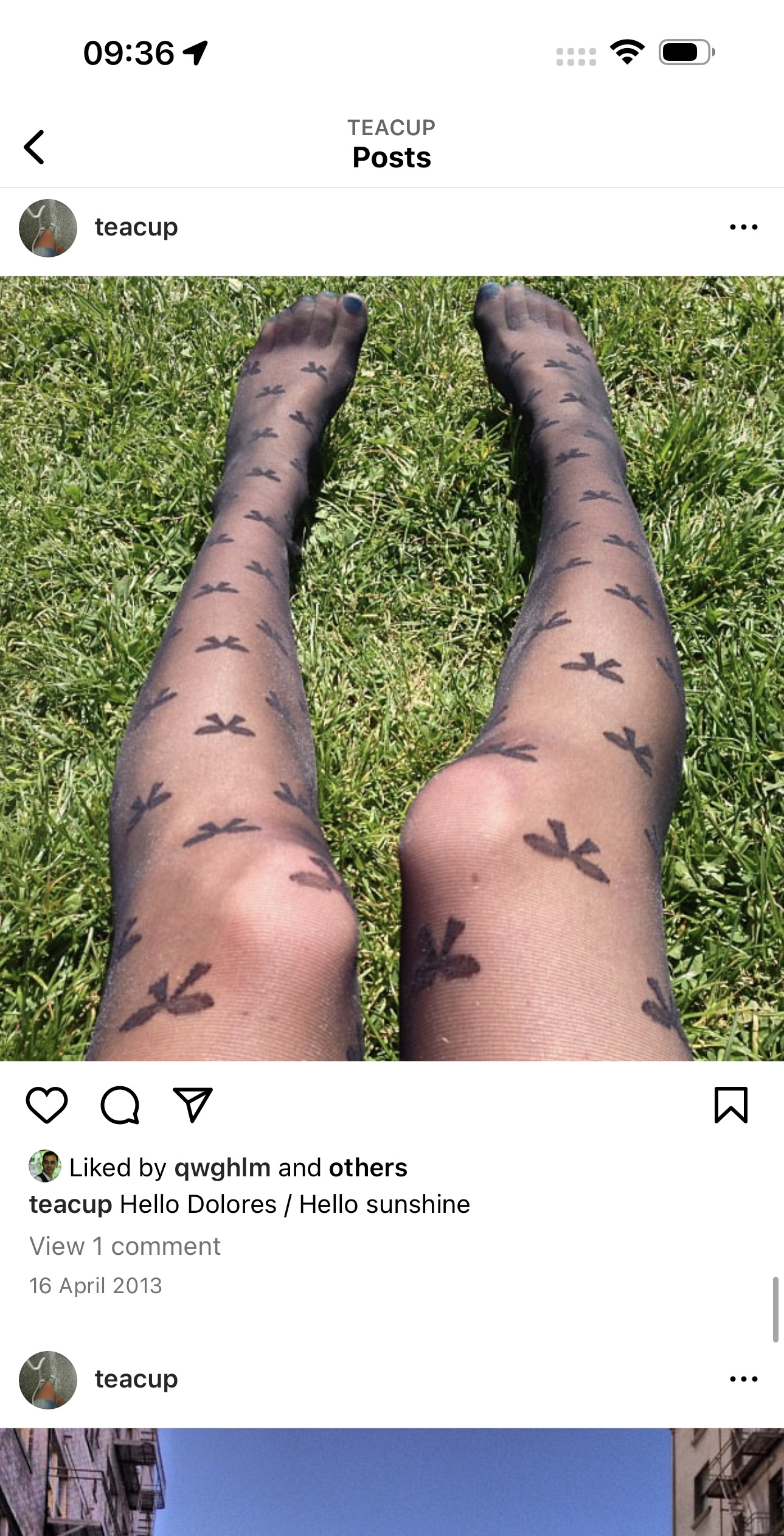 a person with tattoos on their legs 09:36 94 = @

TEACUP
Posts
teacup eos
@ Liked by qwghlIm and others
teacup Hello Dolores / Hello sunshine
View 1 comment
16 April 2013
) teacup eos