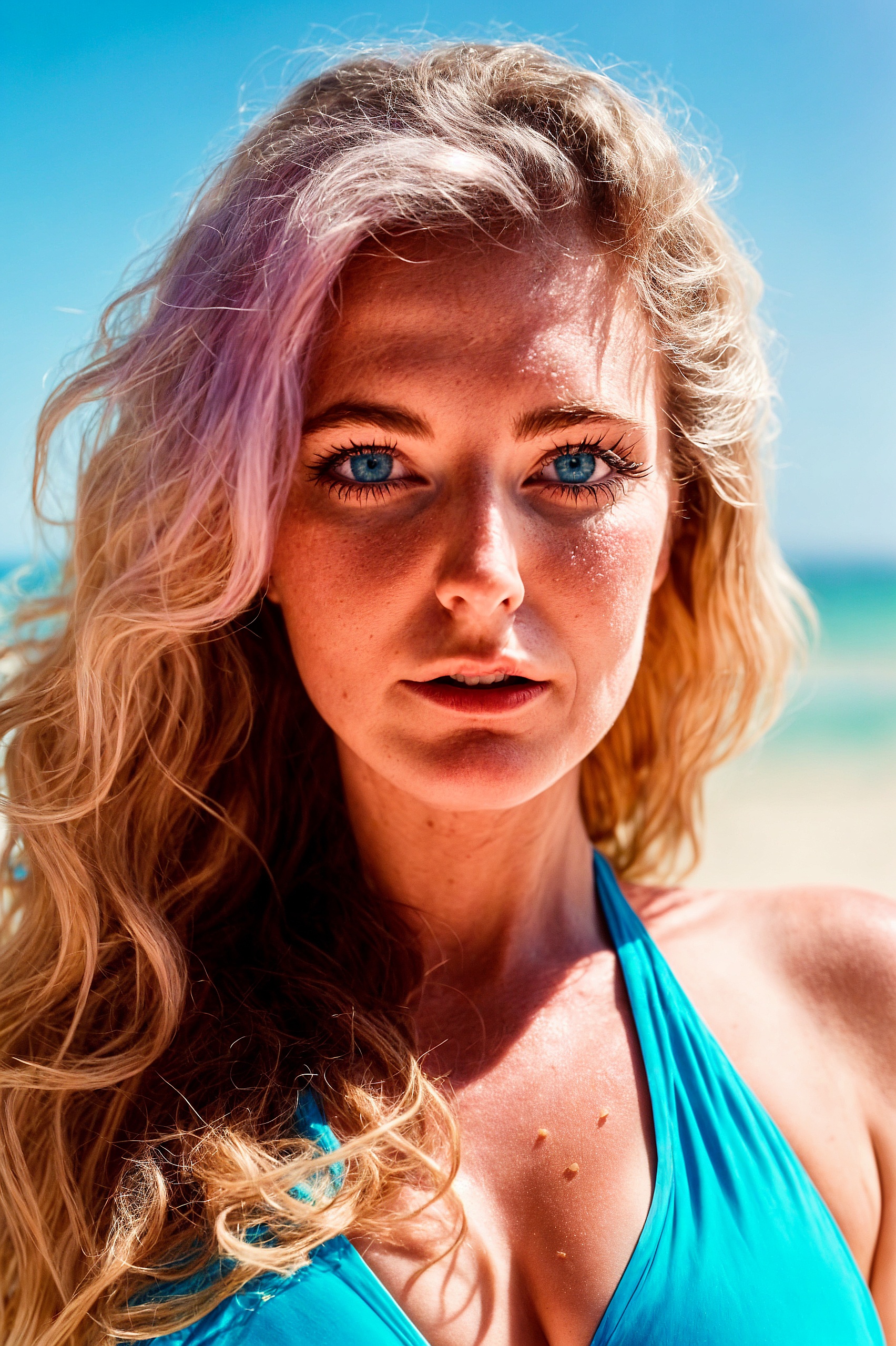 a woman with blonde hair and blue eyes