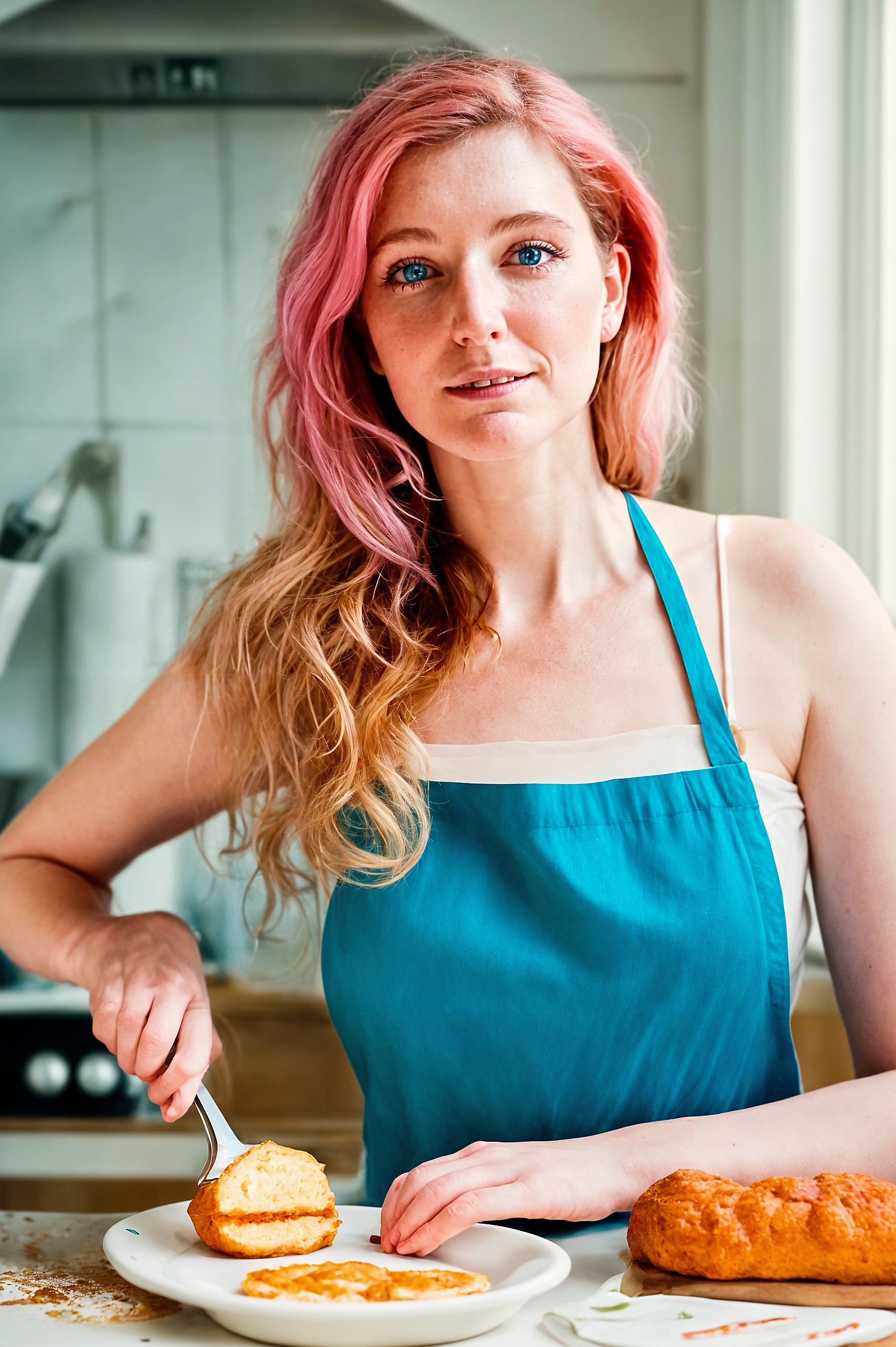 a woman with pink hair