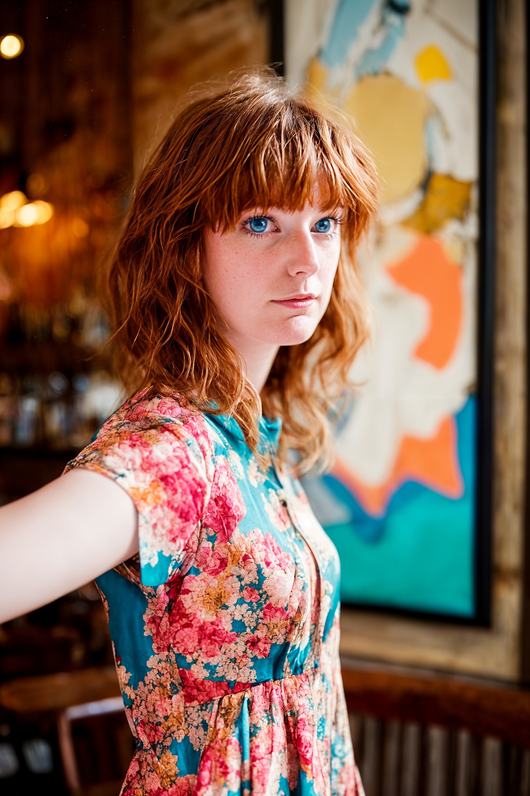 a woman with red hair