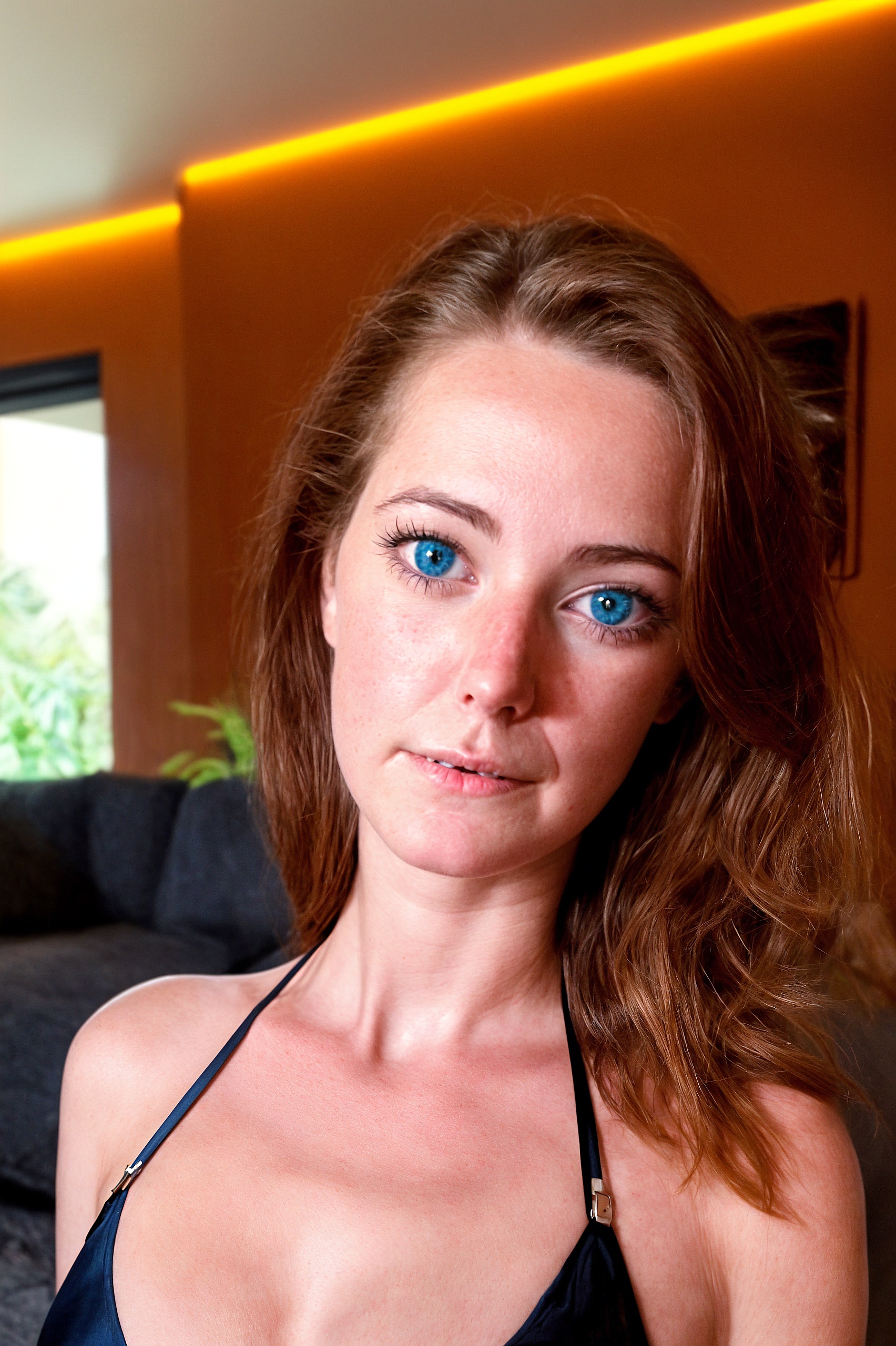 a woman with blue eyes