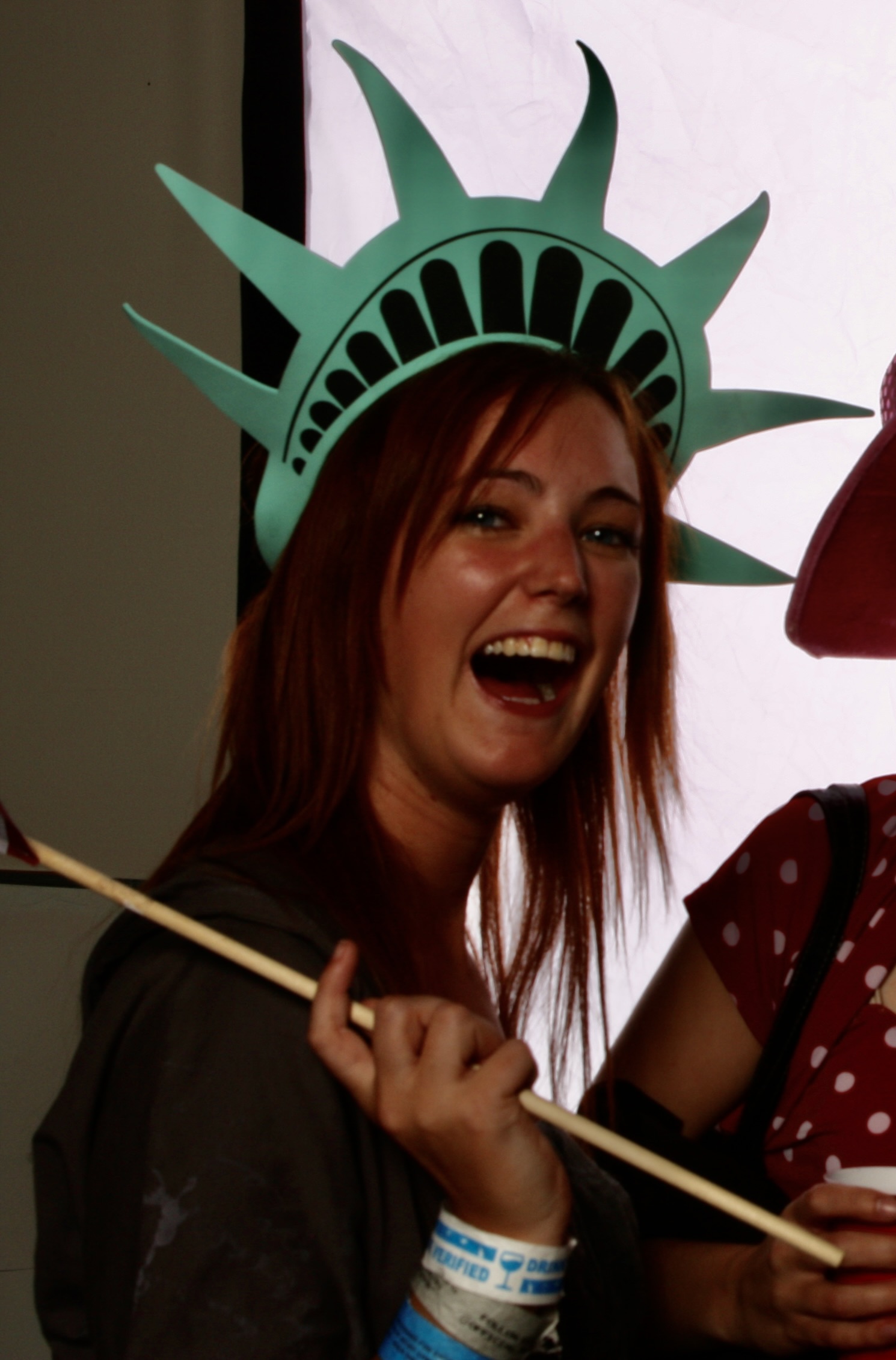 a woman wearing a red hat