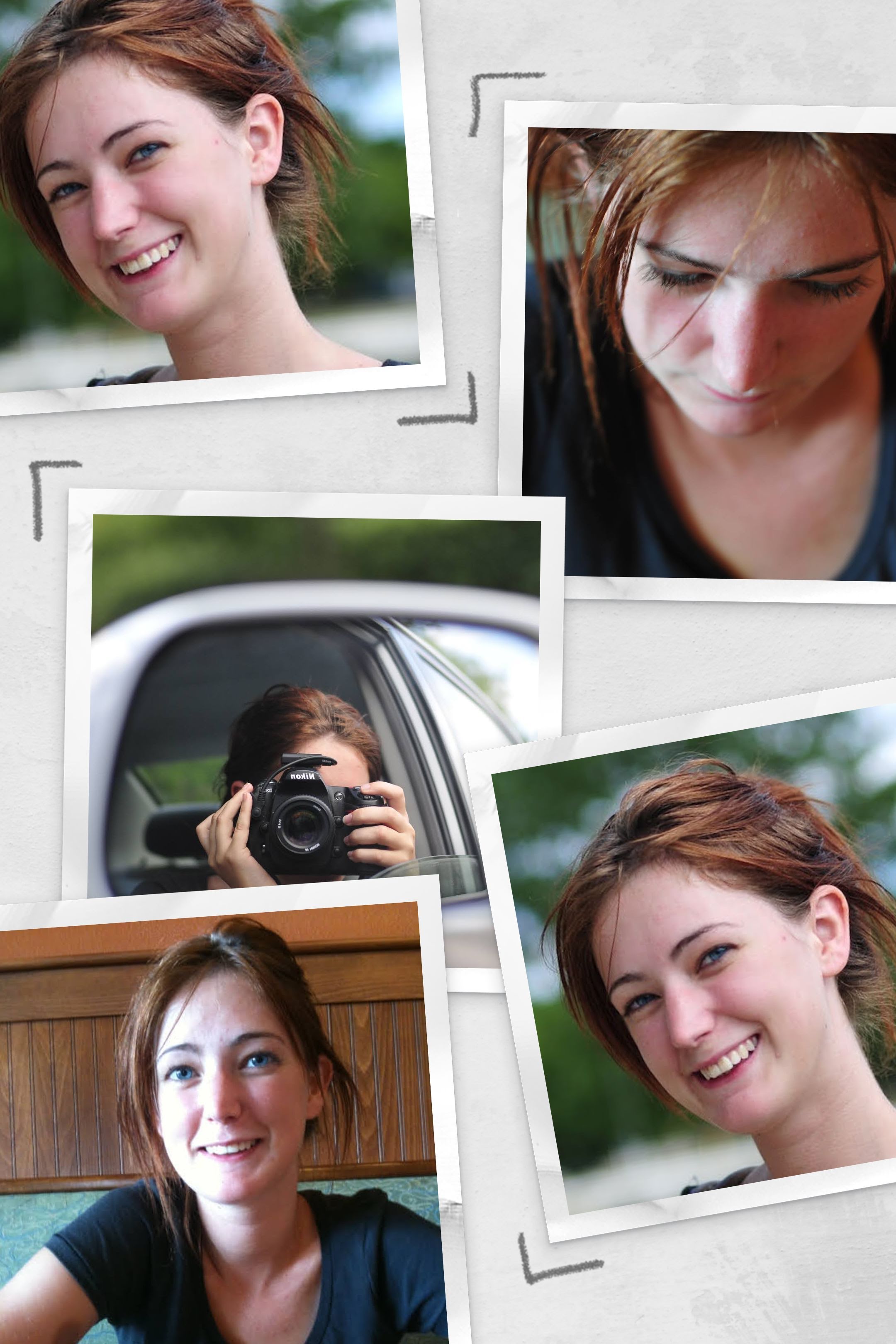 a collage of a woman taking a picture of herself