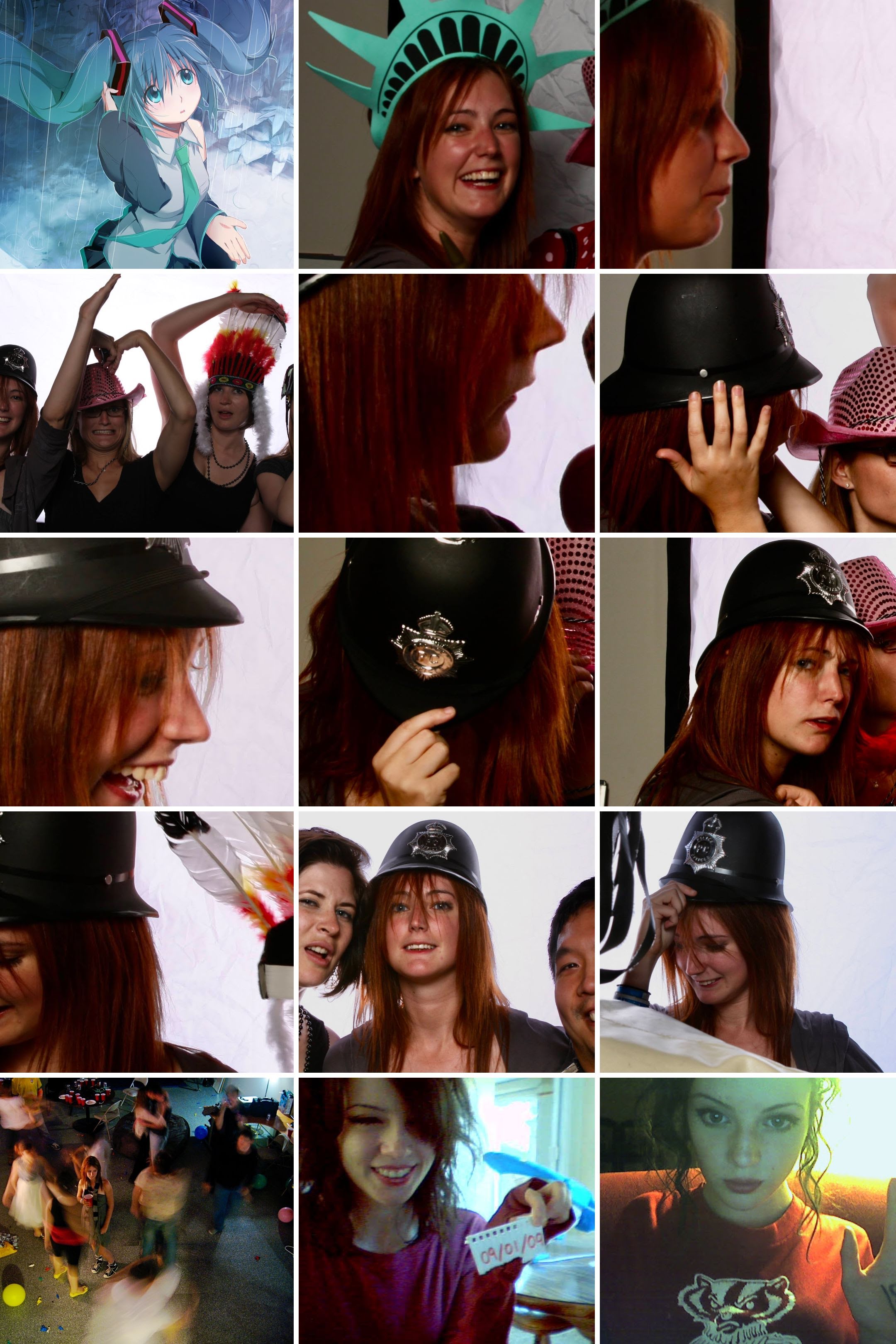 a collage of a woman wearing a hat