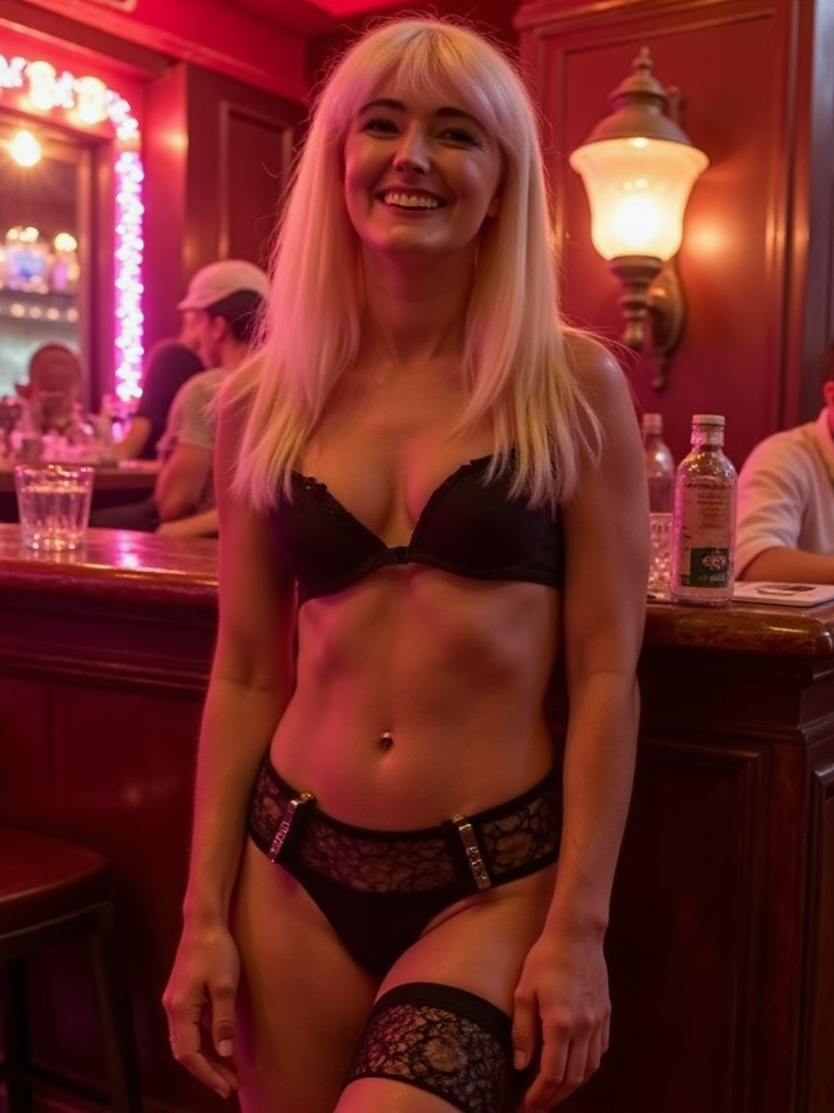 a woman in lingers and lingers at a bar