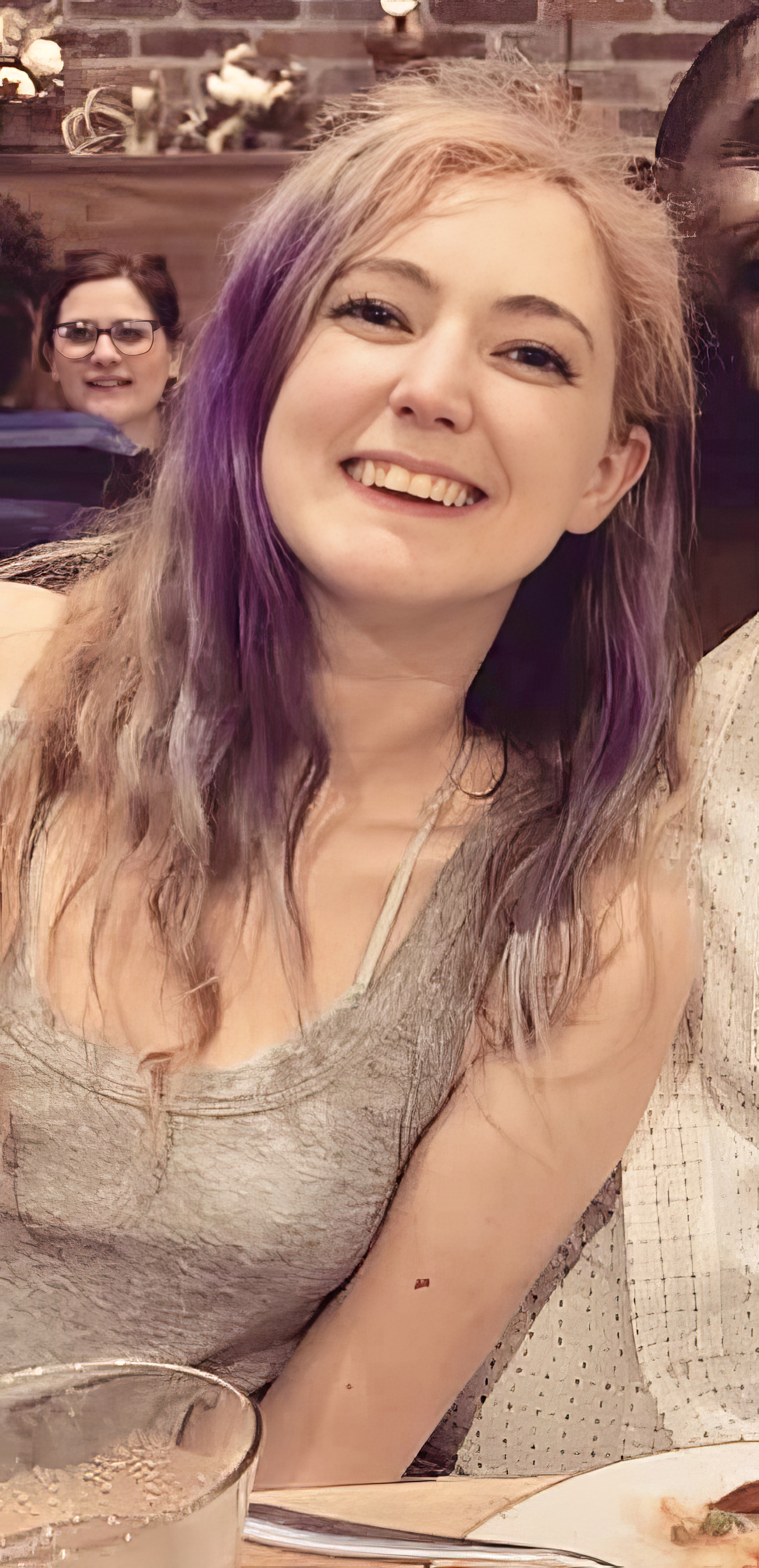 a woman with purple hair